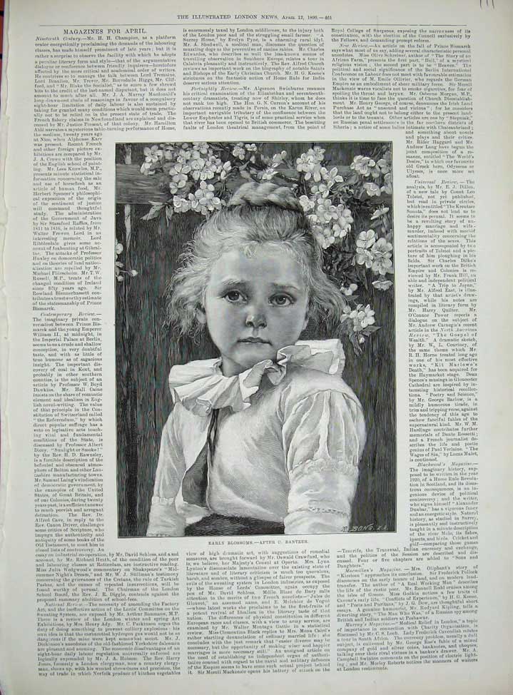 Old Antique Print 1890 Blossom Tree Beautiful Little Girl Portrait Garden 19th