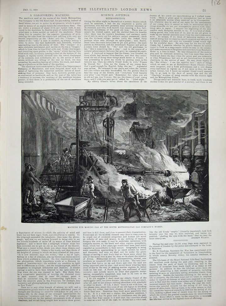 Old Antique Print Machine Making Gas Metropolitan Gas Company Works 1890 19th