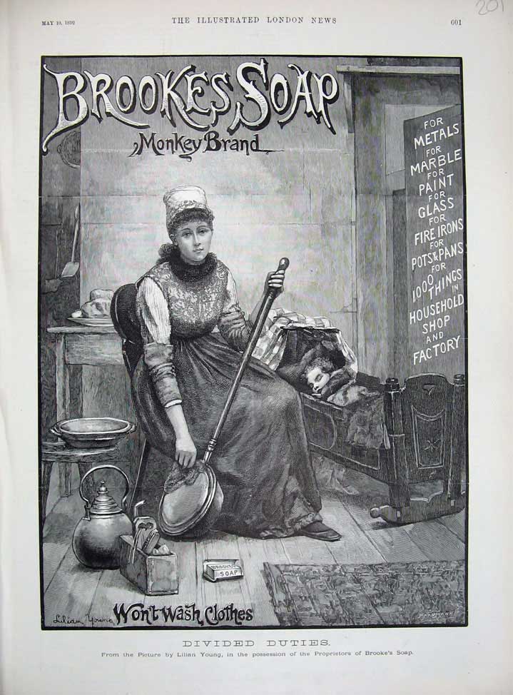 Original Old Antique Print 1890 Advertisement Brookes Soap Monkey Brand Bed-Pan
