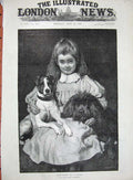 Old Antique Print 1890 Bosom Friends Garland Art Little Girl Puppy Dogs 19th