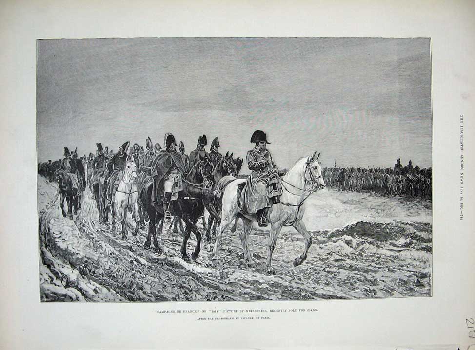 Original Old Antique Print 1890 French Siers Marching Horses Campagne De France