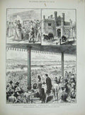 Original Old Antique Print Melbourne Australia 1890 Racecourse Horse Government