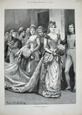 Original Old Antique Print 1890 Hopkins Drawing Room Romance Women Men Dresses