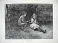 Old Antique Print 1890 Fine Art Little Children Flowers Garden Hedge Tree 19th