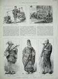 Old Antique Print 1890 Tokio Japan Amma Shinto Priest Samien Player Music 19th