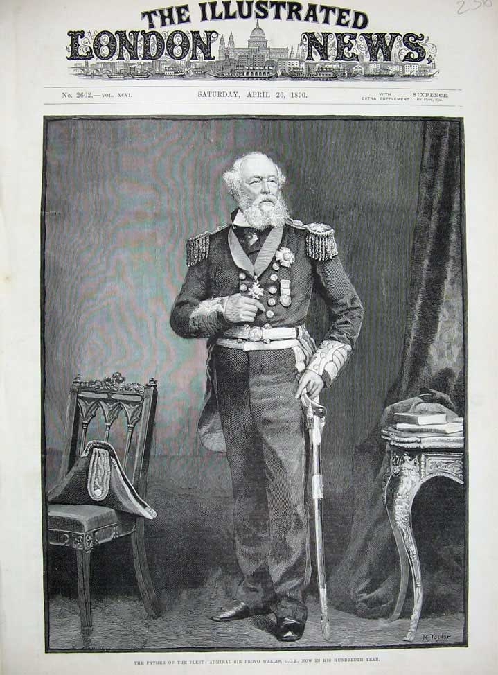 Old Antique Print 1890 Admiral Sir Provo Wallis Navy War Portrait Taylor 19th