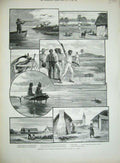 Old Antique Print 1890 Australian Mission Station Lake Killalpininna Fish 19th