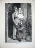Original Old Antique Print Clark Fine Art 1890 Little Girl Children Mother Door