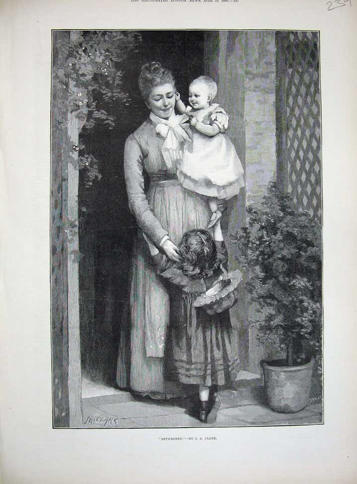 Original Old Antique Print Clark Fine Art 1890 Little Girl Children Mother Door