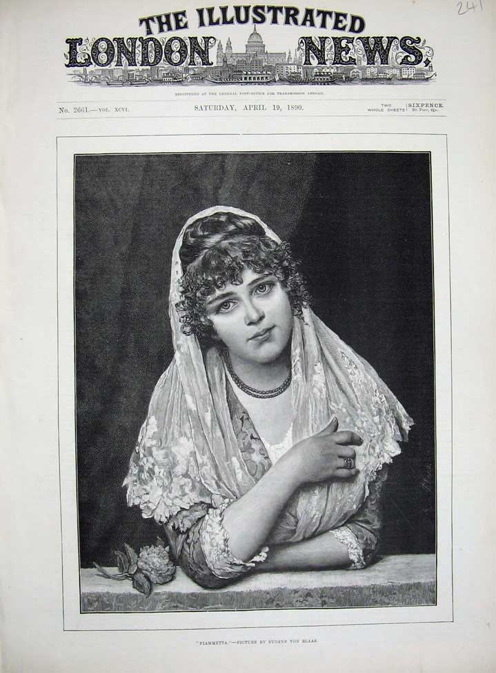 Old Antique Print 1890 Fiammetta Portrait Beautiful Young Woman Girl Art 19th