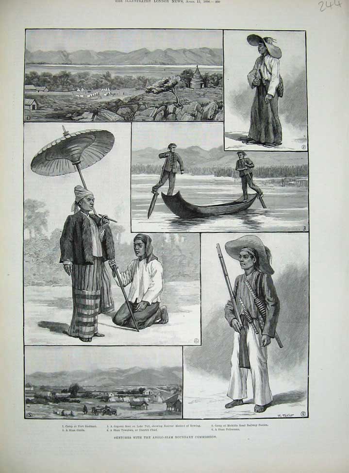 Old Antique Print 1890 Anglo-Siam Boundary Commission Fort Stedman Shan 19th