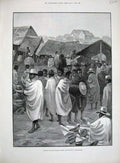 Original Old Antique Print Market Manchester Goods Antananarivo 1890 Madagascar