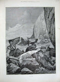 Old Antique Print 1890 Woodville Fine Art Dead Man Horse Sea-Shore Lady 19th