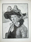 Original Old Antique Print 1890 Robertson Fine Art Lady Woman Sunday Church Hat