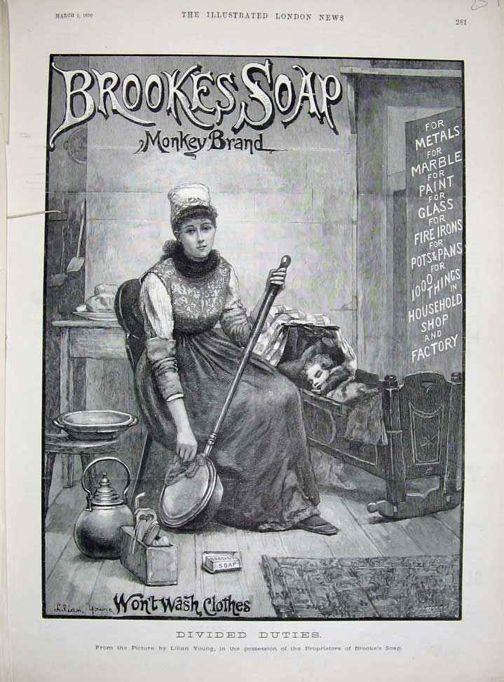 Original Old Antique Print Advertisement Monkey Brand Brooke'S Soap Metals 1890