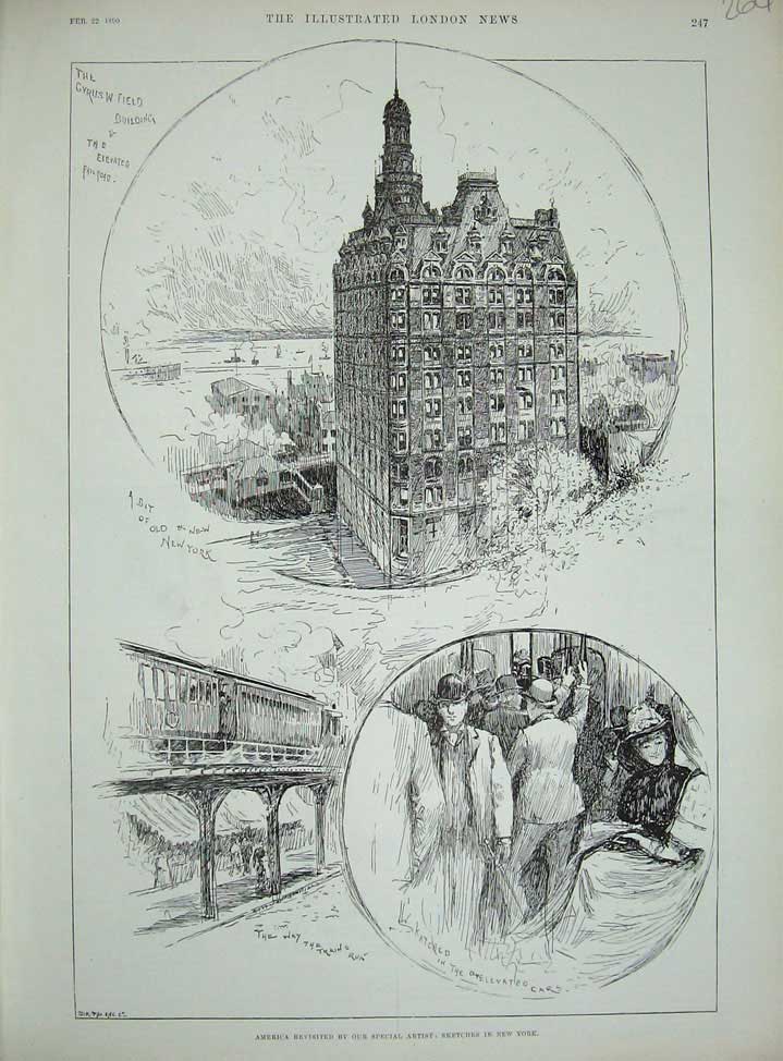 Old Antique Print 1890America New York Train Railway Gyrus Field Building 19th