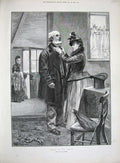 Original Old Antique Print 1890 Groome Fine Art Lady Man Romance Dance Dressing