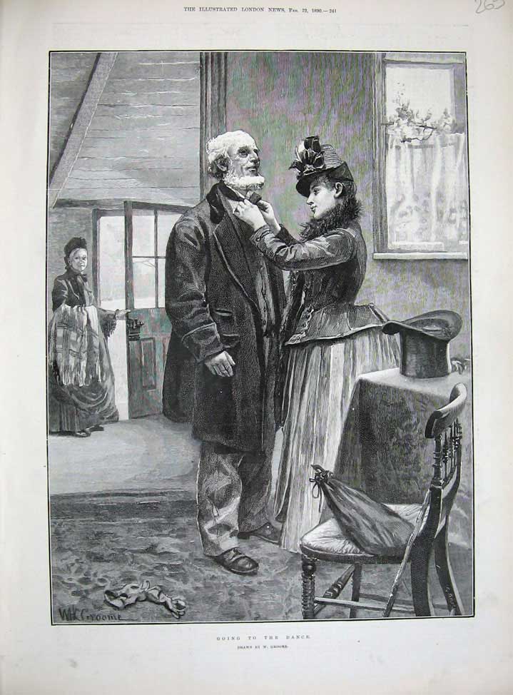 Original Old Antique Print 1890 Groome Fine Art Lady Man Romance Dance Dressing