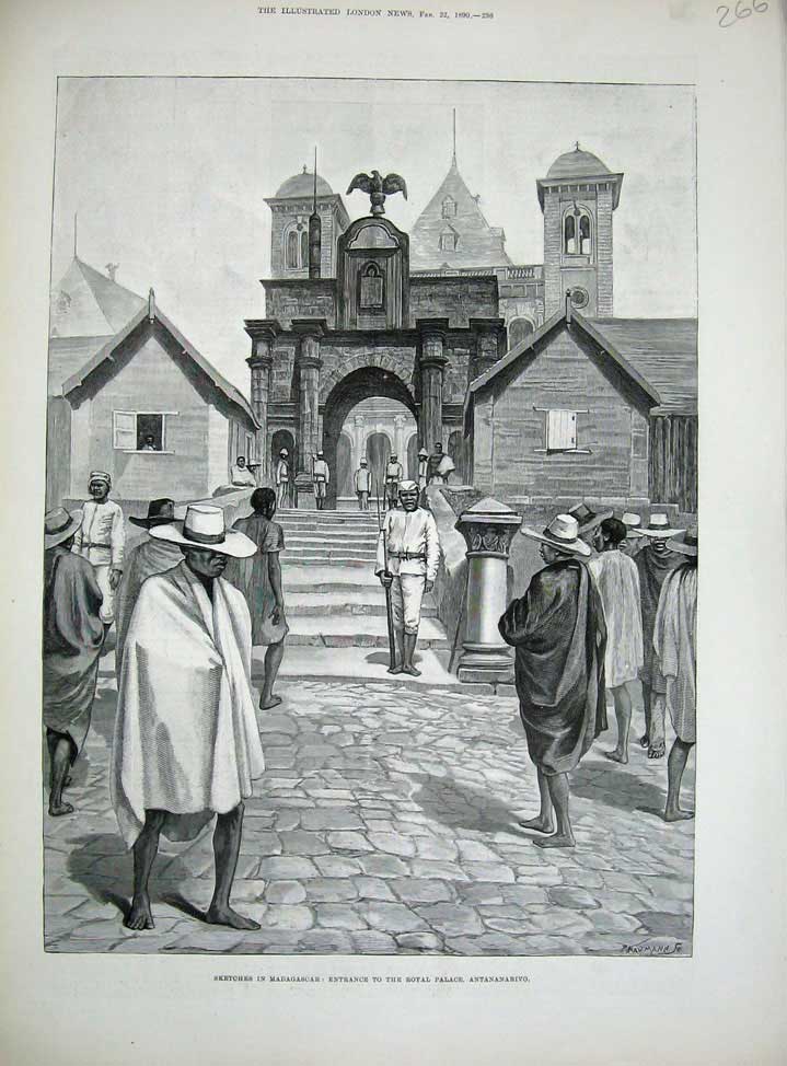 Old Antique Print Madagascar 1890 Royal Palace Antananarivo Guards Gate 19th