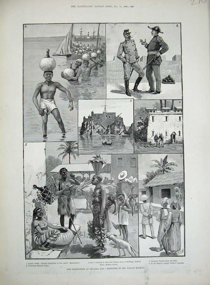 Original Old Antique Print 1890 Portuguese Delagoa Bay Siers Navy Traders Ship