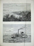 Original Old Antique Print 1890 Delagoa Bay Africa Portuguese Gun Boat Zambesi