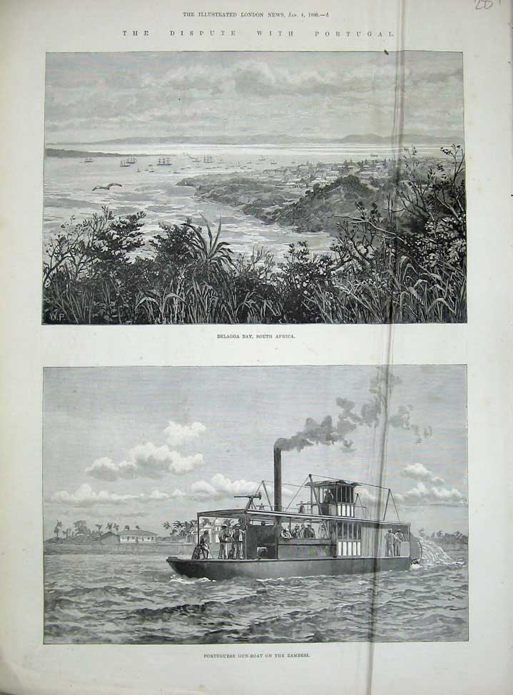 Original Old Antique Print 1890 Delagoa Bay Africa Portuguese Gun Boat Zambesi