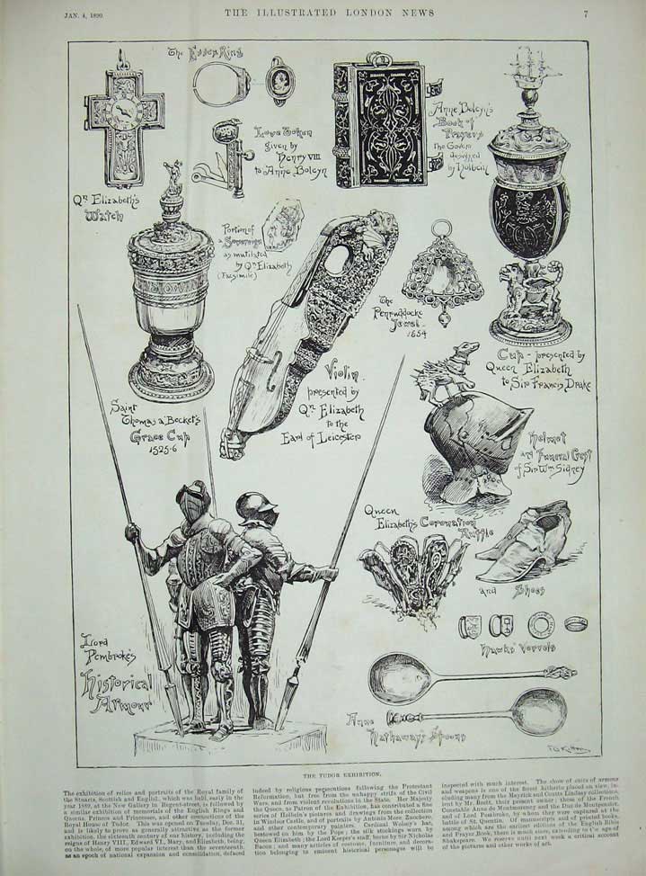 Original Old Antique Print 1890 Gas Workers Strike Stokers Tudor Exhibition