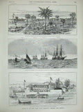 Antique Old Print 1890 Portugal Dom Pedro Lisbon Emin Pasha Bagamoyo Ship 19th