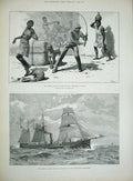 Old Antique Print 1890 Grosvenor Gallery Sport Falconry Vasco Gama Ship 19th