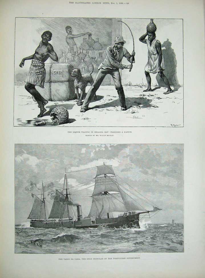 Old Antique Print 1890 Grosvenor Gallery Sport Falconry Vasco Gama Ship 19th