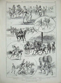 Old Antique Print 1890 Cornish Fishing Village Boats Sport Hussars India 19th