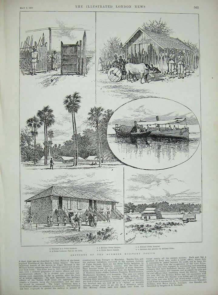 Old Antique Print 1890 Cyclone Kenticky America Burmese Military Police 19th