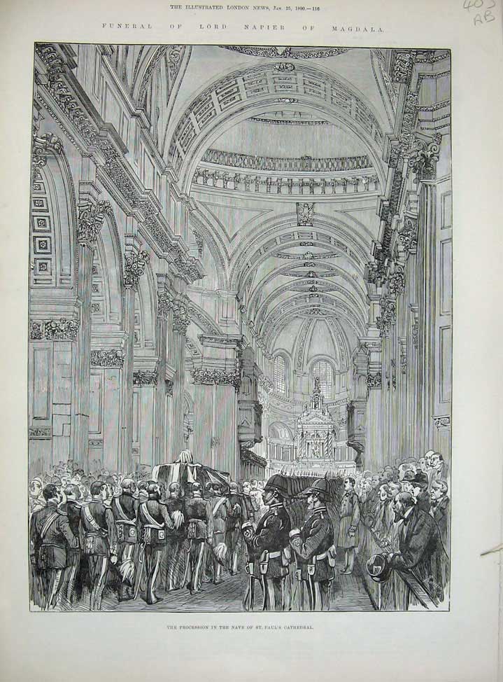 Old Antique Print Funeral Lord Napier Magdala 1890 Paul'S Cathedral War 19th
