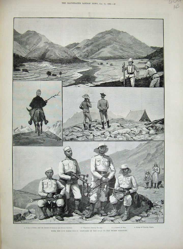 Old Antique Print 1890 Niti Field Force War Thinet Frontier Surai Thota 19th
