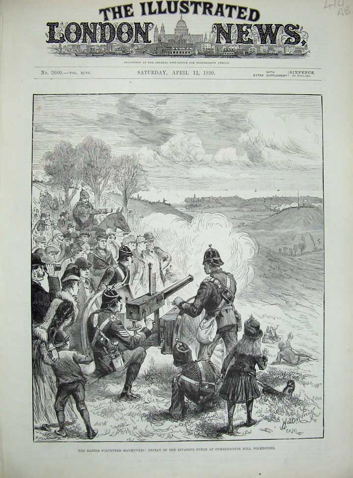 Original Old Antique Print 1890 Summerhouse Folkestone War Army Siers Wolmer