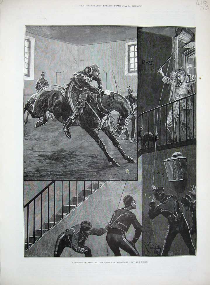 Old Antique Print 1890 Military Life Subaltern Horses Carriage Woodville 19th