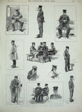Old Antique Print 1890 Chelsea Hospital Pensioners Military Exhibition 19th