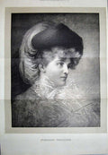 Original Old Antique Print 1890 Portrait Beautiful Lady Woman Fine Art 19th