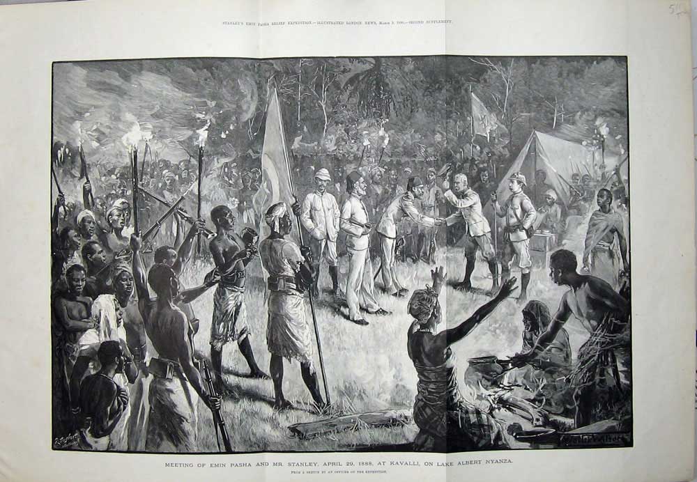 Old Antique Print 1890 Emin Pasha Stanley Kavalli Lake Albert Nyanza War 19th