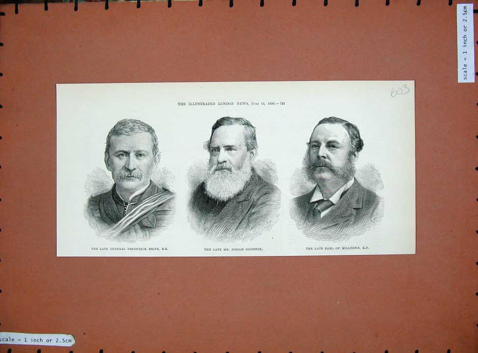 Original Old Antique Print 1890 General Brine Josiah Goodwin Earl Milltown Men