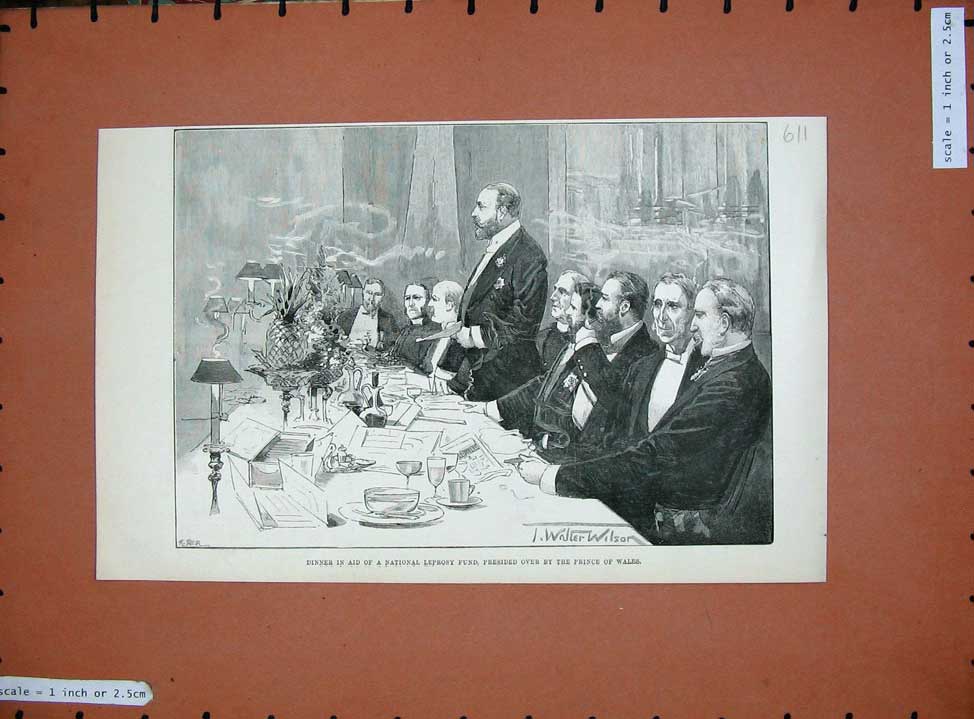 Old Antique Print 1890 Dinner National Leprosy Fund Prince Wales Wilson 19th