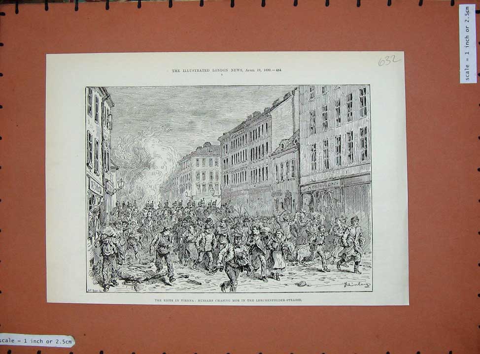 Original Old Antique Print Riots Vienna 1890 Hussars Mob Lerchenfelder-Strasse