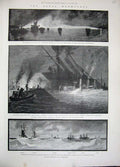 Old Antique Print 1892 Naval Blue Mines Ships Shannon Neptune Nelson Sea 19th