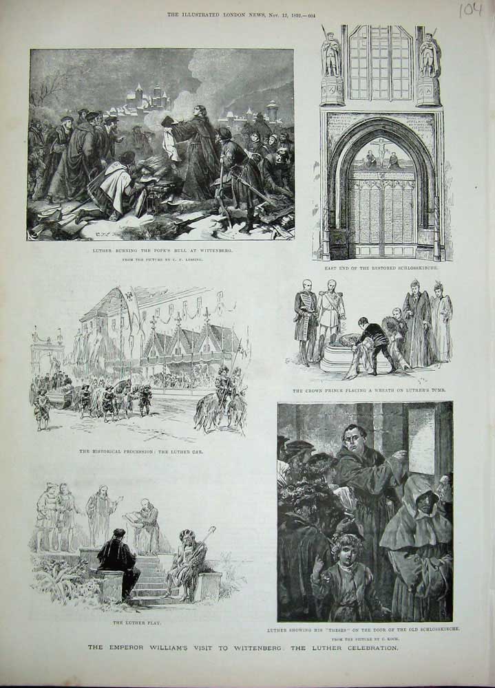 Original Old Antique Print Emperor William Wittenberg Luther Tomb 1892 Prince