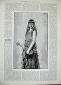 Old Antique Print 1892 Mignon Sichel Portrait Beautiful Woman Music Art 19th