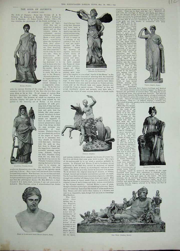 Original Old Antique Print 1892 Gods Olympius Thalia Nereid Fortuna Flora Venus