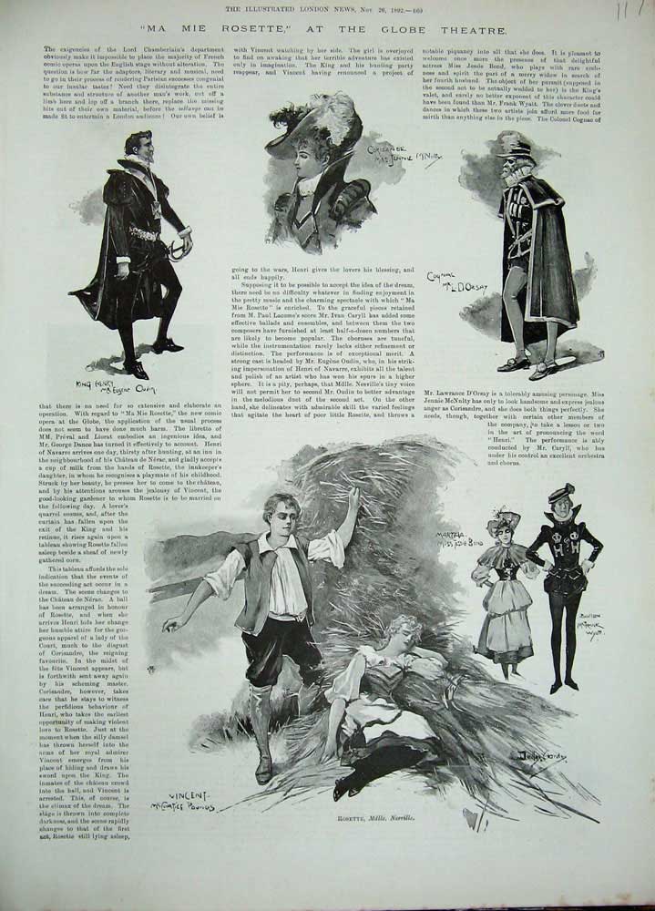 Old Antique Print 1892 Ma Mie Rosette Globe Theatre King Henry Boullion 19th