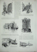 Original Old Antique Print 1892 Cheapside Pinder Charing Cross Harbour London