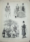 Old Antique Print 1892 Hyde London Botanical Gardens Floral Horse Sport 19th