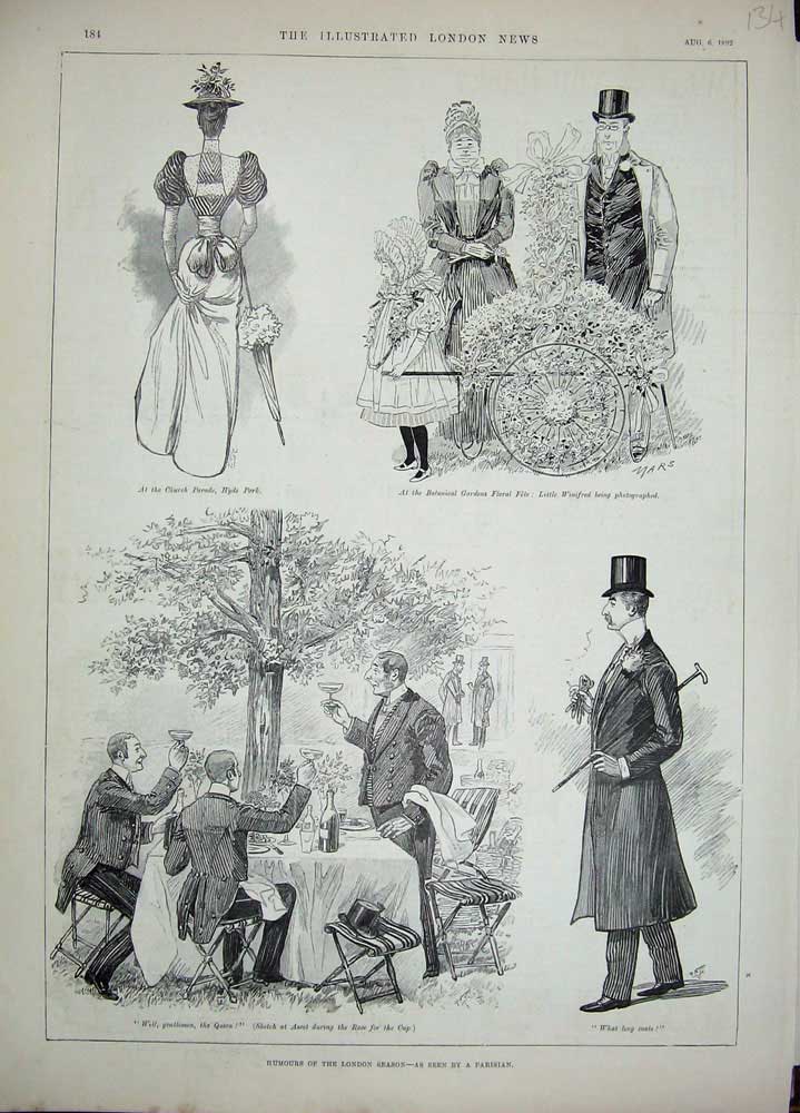 Old Antique Print 1892 Hyde London Botanical Gardens Floral Horse Sport 19th